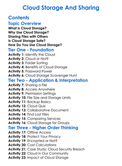 Cloud Storage And Sharing Worksheet Activity Booklet