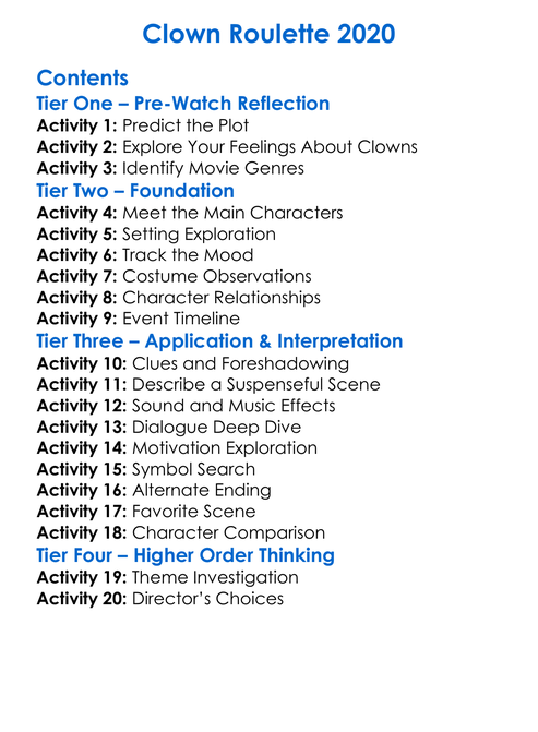 Clown Roulette 2020 Worksheet Activity Booklet