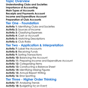 Club And Society Accounts Worksheet Activity Booklet