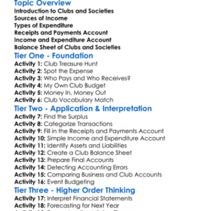 Clubs And Societies Accounts Worksheet Activity Booklet