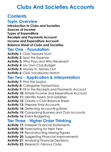 Clubs And Societies Accounts Worksheet Activity Booklet