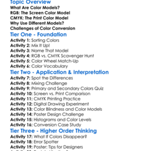 Cmyk Vs Rgb Worksheet Activity Booklet