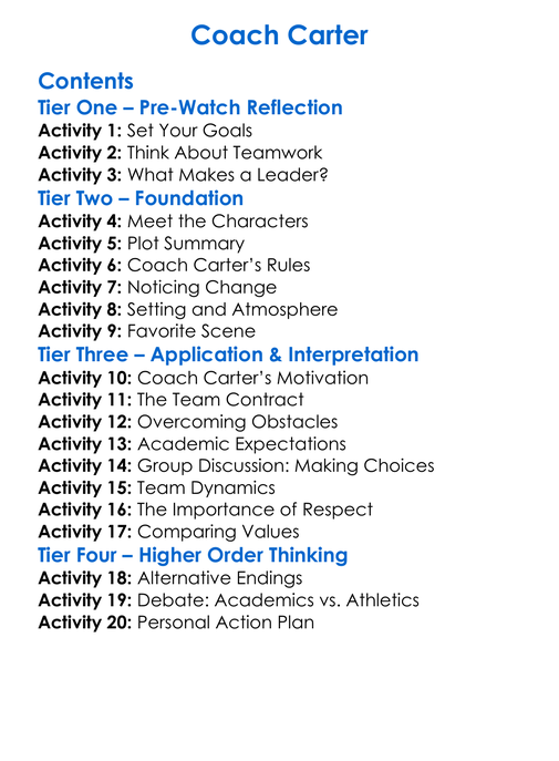 Coach Carter Worksheet Activity Booklet