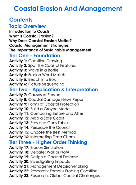 Coastal Erosion And Management Worksheet Activity Booklet