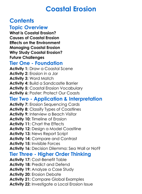 Coastal Erosion Worksheet Activity Booklet