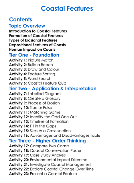 Coastal Features Worksheet Activity Booklet