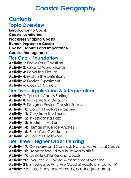 Coastal Geography Worksheet Activity Booklet