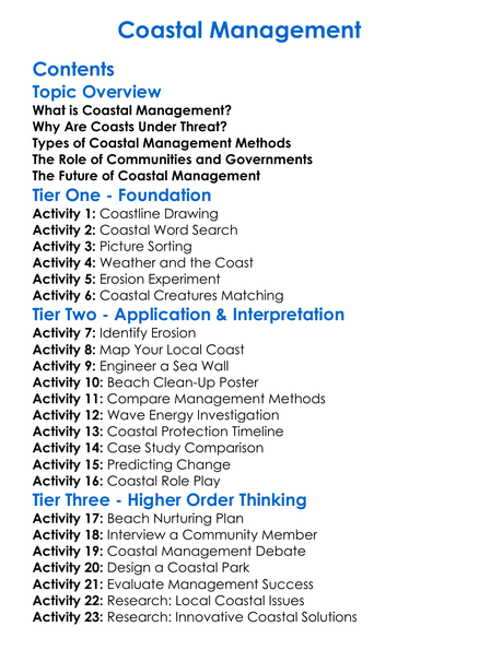 Coastal Management Worksheet Activity Booklet