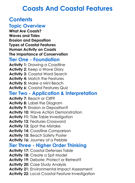 Coasts And Coastal Features Worksheet Activity Booklet