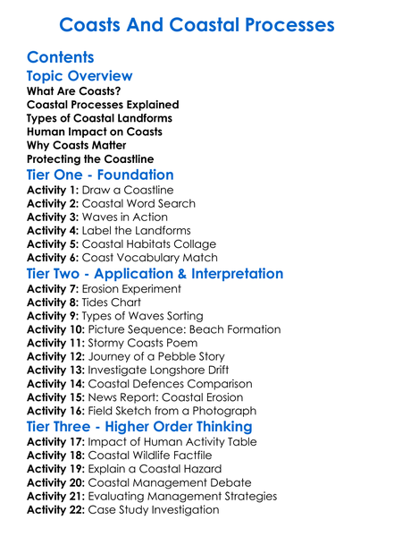 Coasts And Coastal Processes Worksheet Activity Booklet