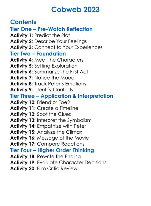 Cobweb 2023 Worksheet Activity Booklet