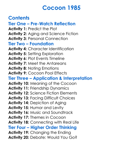 Cocoon 1985 Worksheet Activity Booklet