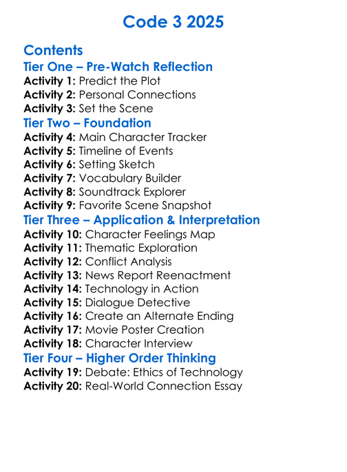 Code 3 2025 Worksheet Activity Booklet