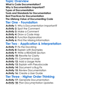 Code Documentation Worksheet Activity Booklet
