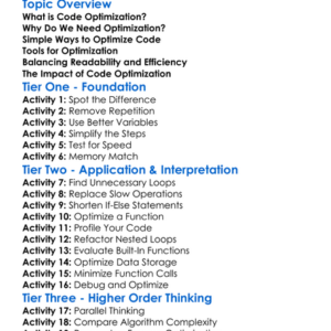 Code Optimization Worksheet Activity Booklet