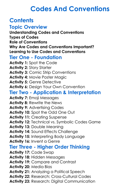 Codes And Conventions Worksheet Activity Booklet
