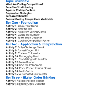 Coding Competitions Worksheet Activity Booklet