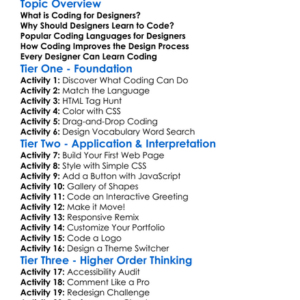 Coding For Designers Worksheet Activity Booklet