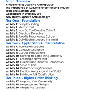 Cognitive Anthropology Worksheet Activity Booklet