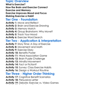 Cognitive Benefits Of Exercise Worksheet Activity Booklet
