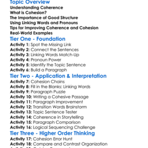 Coherence And Cohesion Worksheet Activity Booklet