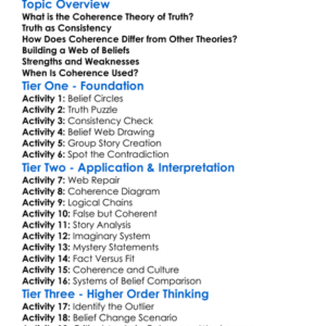 Coherence Theory Of Truth Worksheet Activity Booklet