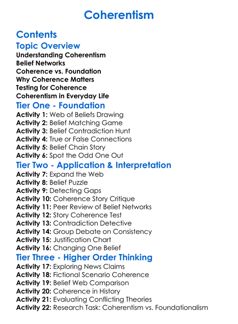 Coherentism Worksheet Activity Booklet