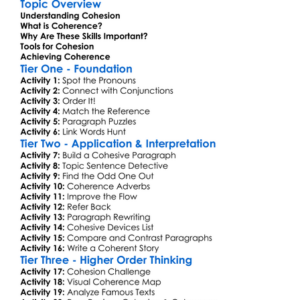 Cohesion And Coherence Worksheet Activity Booklet