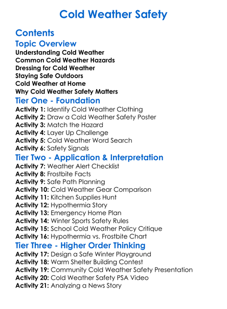 Cold Weather Safety Worksheet Activity Booklet