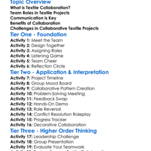 Collaboration In Textile Projects Worksheet Activity Booklet