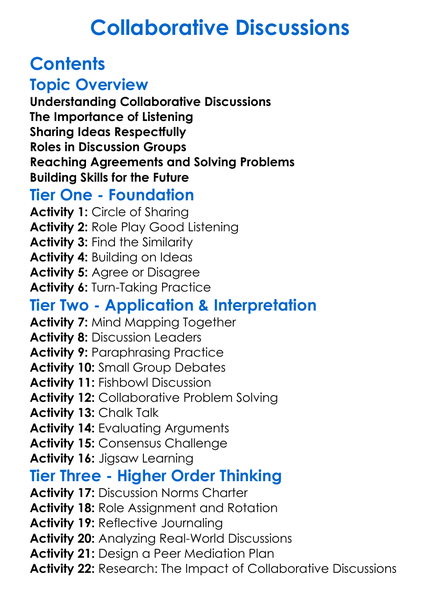 Collaborative Discussions Worksheet Activity Booklet