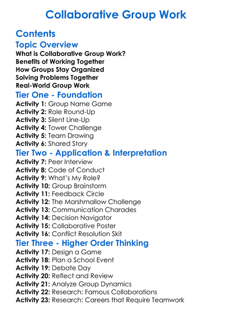 Collaborative Group Work Worksheet Activity Booklet