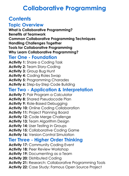 Collaborative Programming Worksheet Activity Booklet