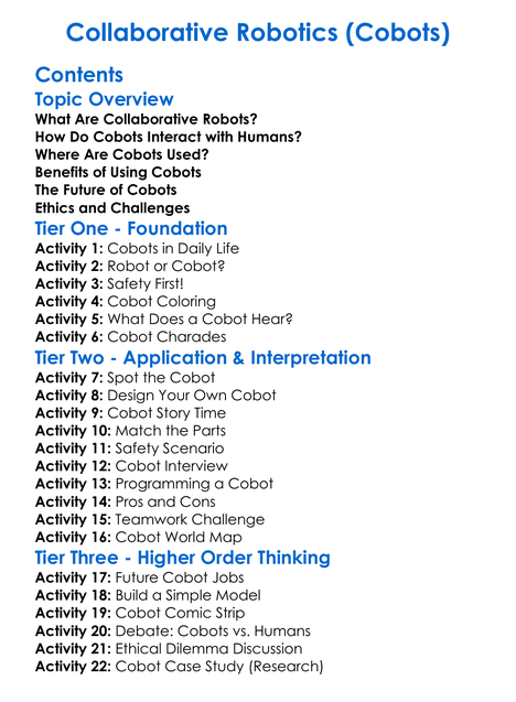 Collaborative Robotics Cobots Worksheet Activity Booklet