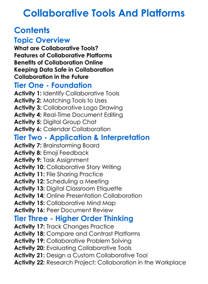 Collaborative Tools And Platforms Worksheet Activity Booklet