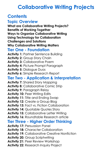 Collaborative Writing Projects Worksheet Activity Booklet