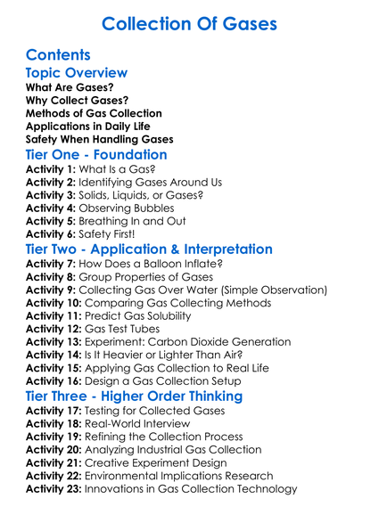 Collection Of Gases Worksheet Activity Booklet