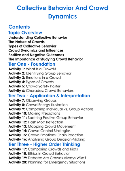 Collective Behavior And Crowd Dynamics Worksheet Activity Booklet