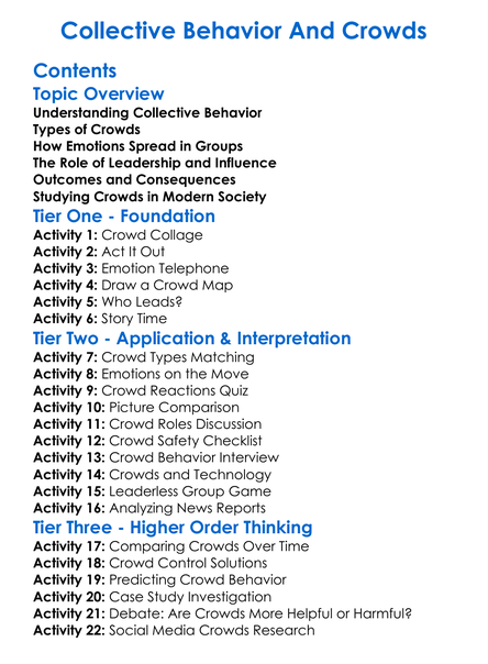 Collective Behavior And Crowds Worksheet Activity Booklet