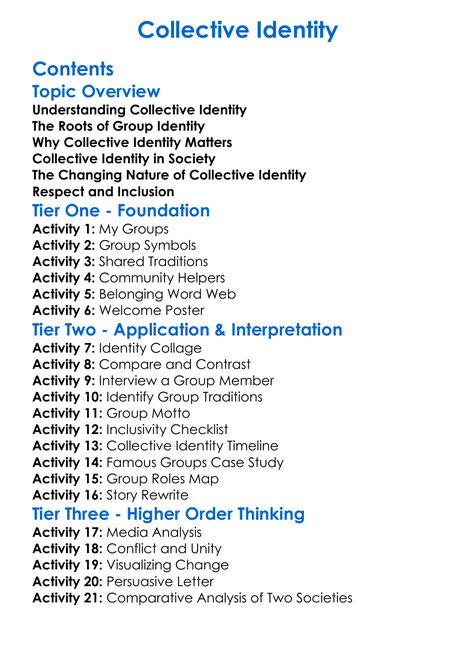 Collective Identity Worksheet Activity Booklet