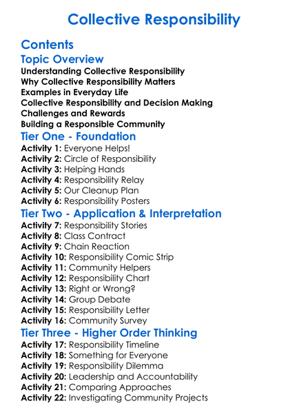 Collective Responsibility Worksheet Activity Booklet
