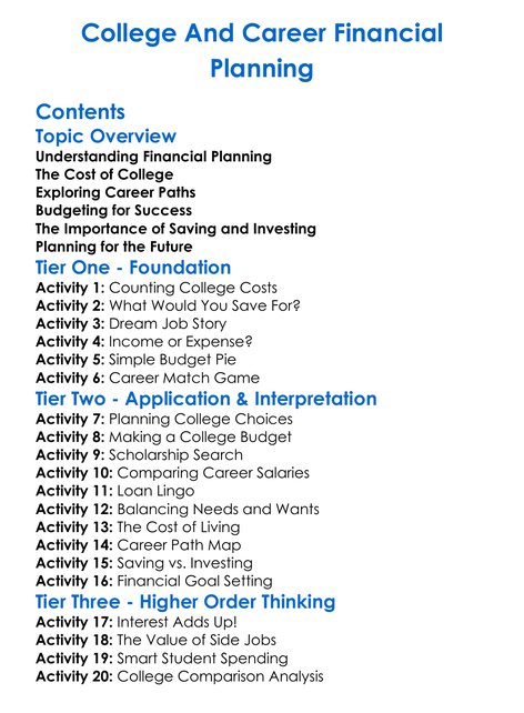 College And Career Financial Planning Worksheet Activity Booklet