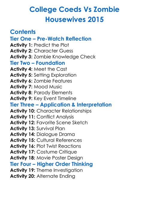 College Coeds Vs Zombie Housewives 2015 Worksheet Activity Booklet