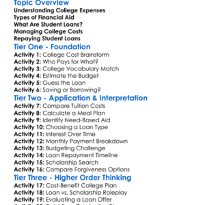 College Costs And Student Loans Worksheet Activity Booklet