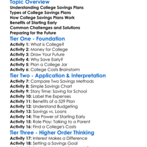 College Savings Plans Worksheet Activity Booklet