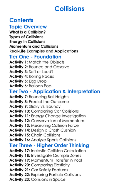 Collisions Worksheet Activity Booklet