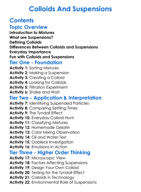 Colloids And Suspensions Worksheet Activity Booklet