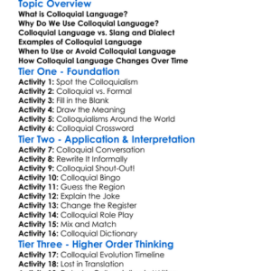 Colloquial Language Worksheet Activity Booklet