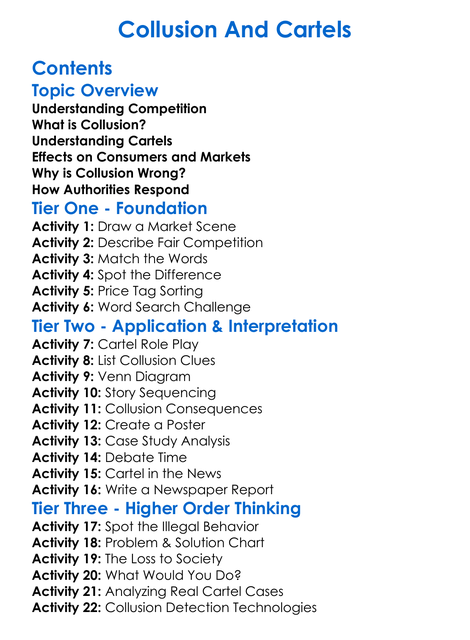 Collusion And Cartels Worksheet Activity Booklet