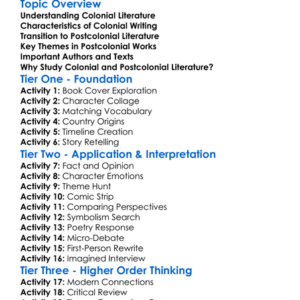 Colonial And Postcolonial Literature Worksheet Activity Booklet